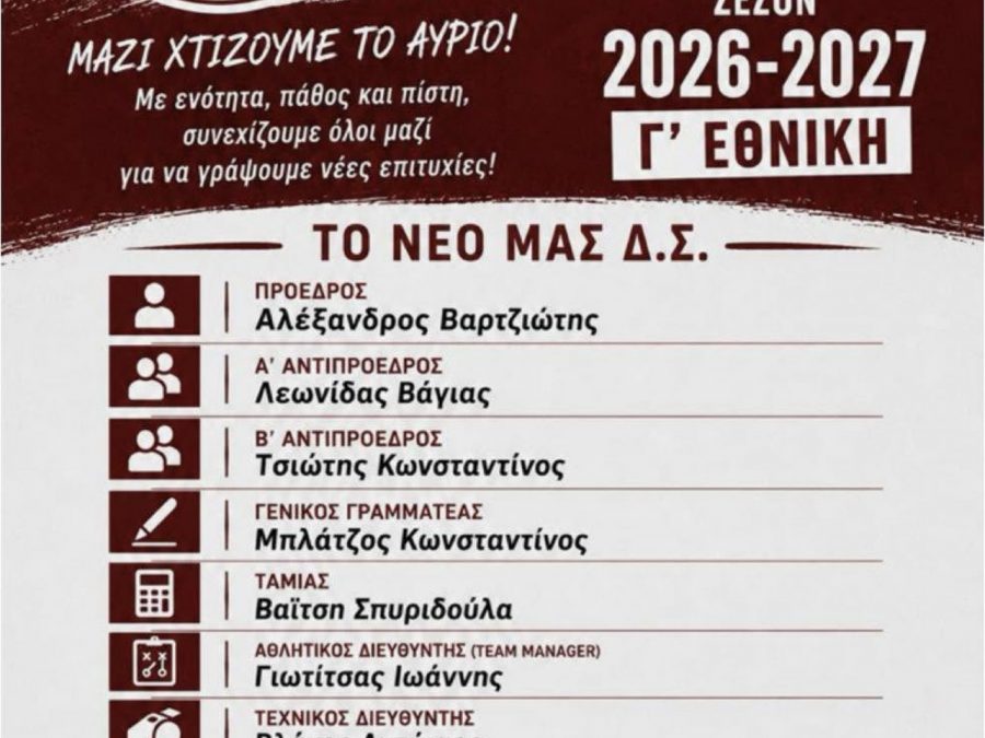 Η νέα διοίκηση της Θύελλας Κατσικά - Πρόεδρος και πάλι ο Αλέξανδρος Βαρτζιώτης 
