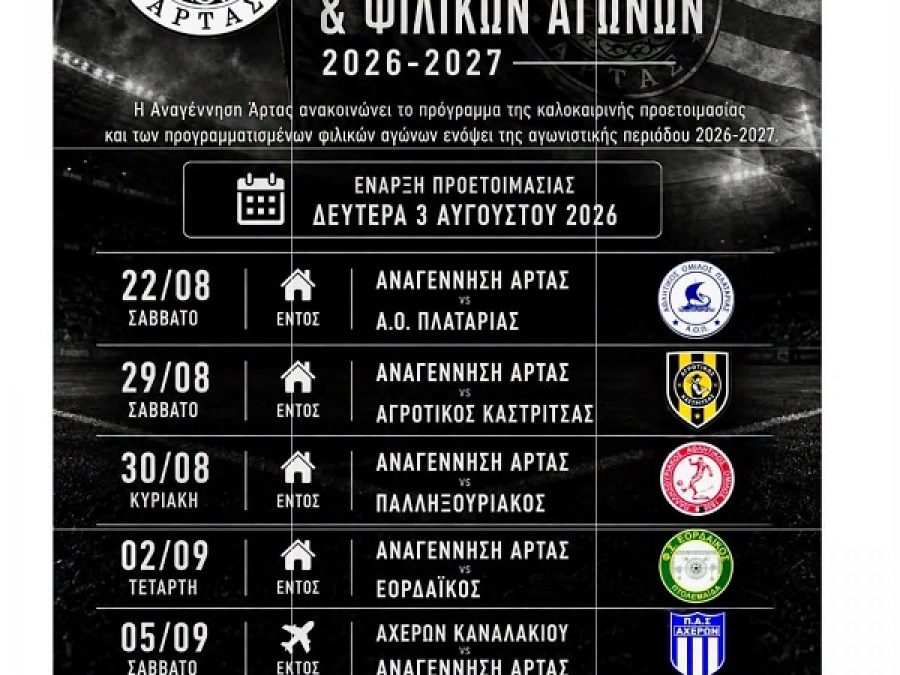 Τα φιλικά τεστ της Αναγέννηση Άρτας