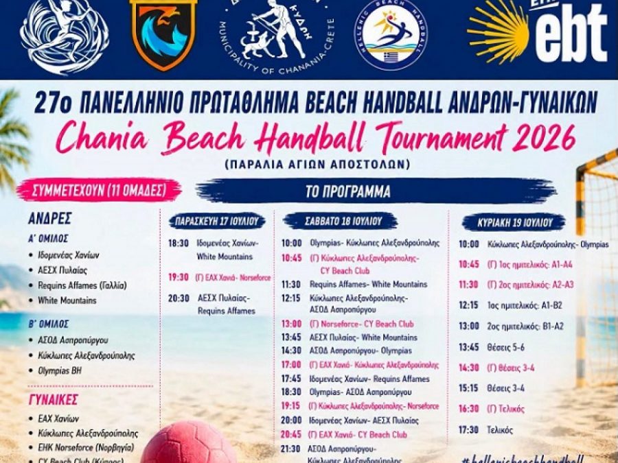 27ο Πανελλήνιο Πρωτάθλημα Beach Handball Ανδρών- Γυναικών: Η δράση ταξίδεψε στα Χανιά 