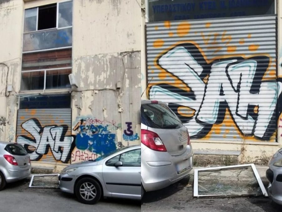Έπεσε κούφωμα με τζαμαρία από το παλιό ΚΤΕΛ πάνω σε ΙΧ